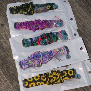 5 Pack Bundle -Flower Pattern 20mm Scrunchie Watchband for Samsung and Watch Lot